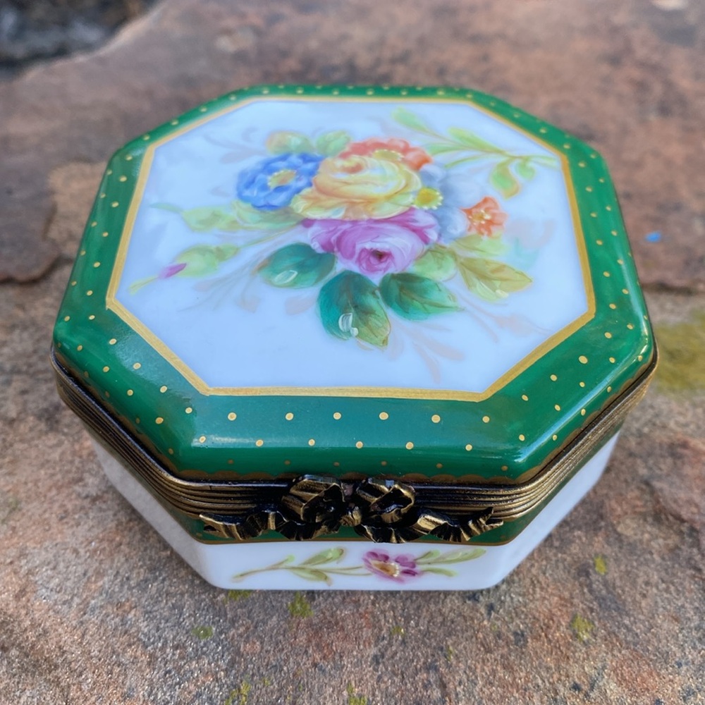 RD Hand-Painted Trinket Box with Floral & Polka Dot Theme